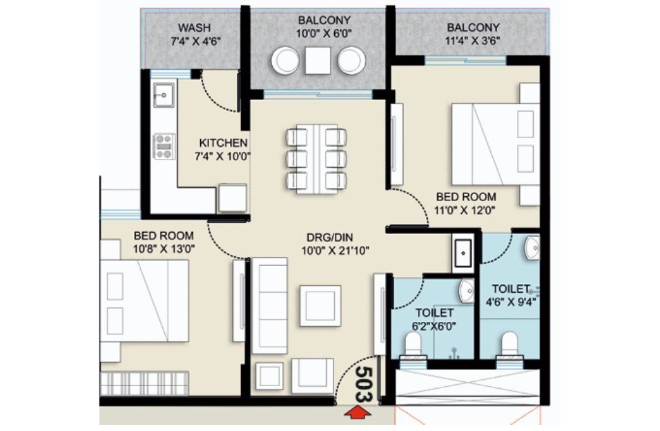 Click me 2BHK Floor Plan